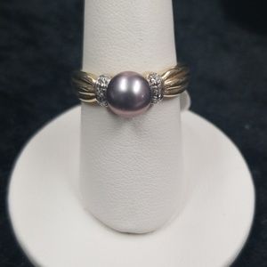 10k yellow gold pearl and diamond ring